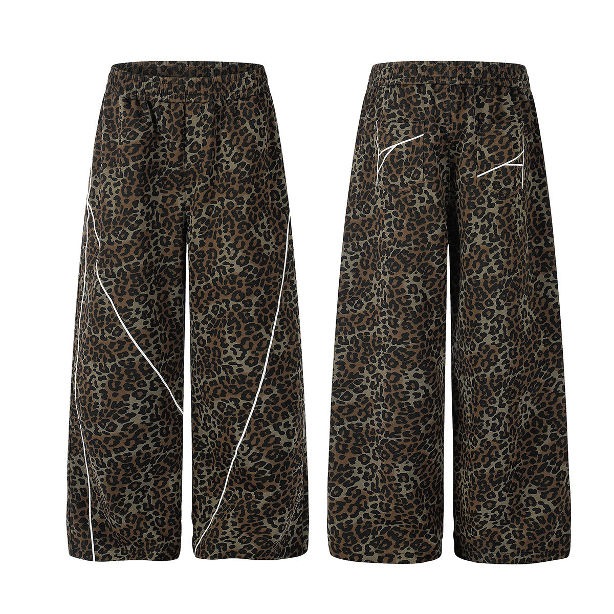 Pantalon marron à jambes larges – pantalon de survêtement droit à taille élastique et imprimé léopard