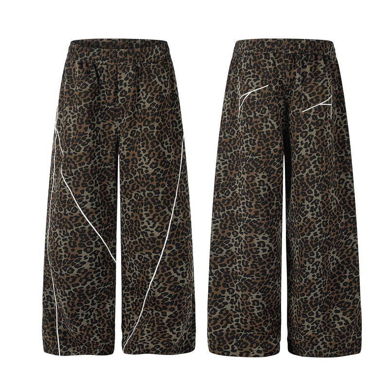 Pantalon marron à jambes larges – pantalon de survêtement droit à taille élastique et imprimé léopard
