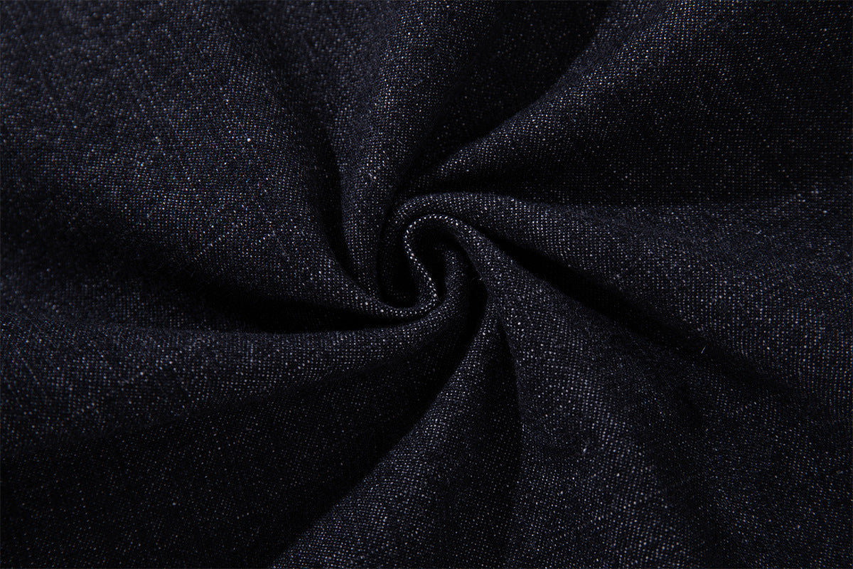 Vaqueros baggy de pierna ancha, lavado oscuro, bragueta diagonal de botones y denim crudo