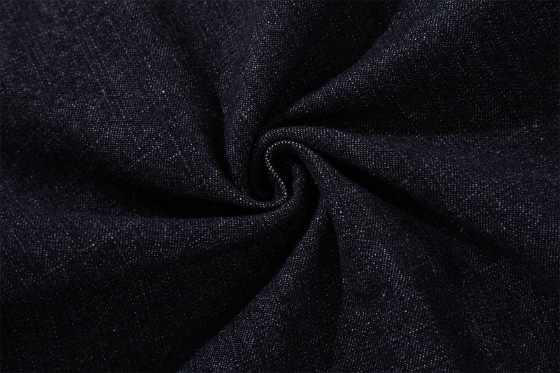 Vaqueros baggy de pierna ancha, lavado oscuro, bragueta diagonal de botones y denim crudo