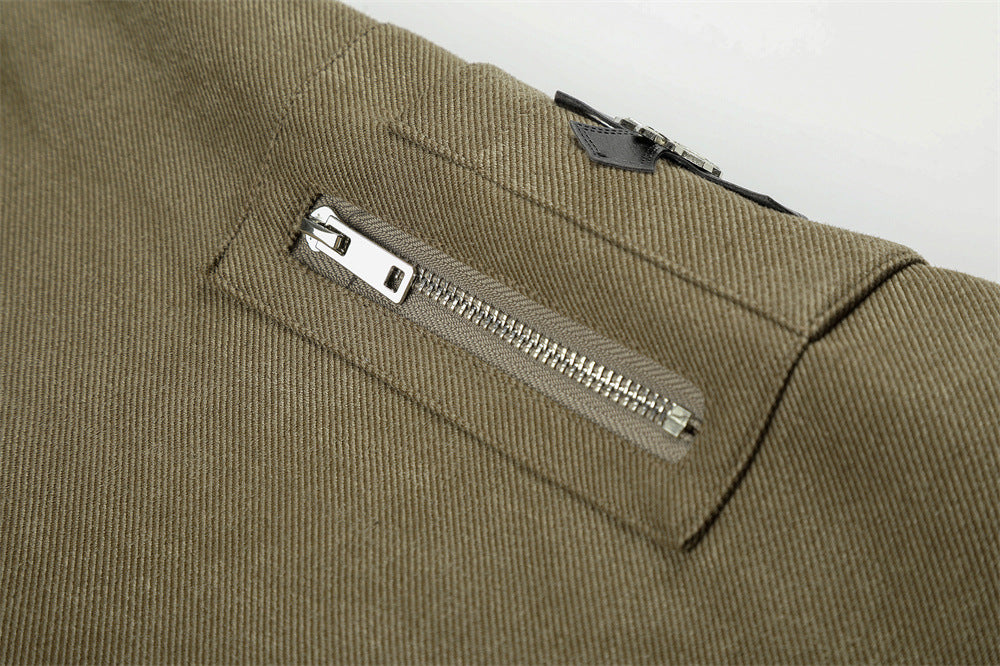 Veste homme doublée sherpa, bomber à col en fourrure avec écusson croix et détails à boucle