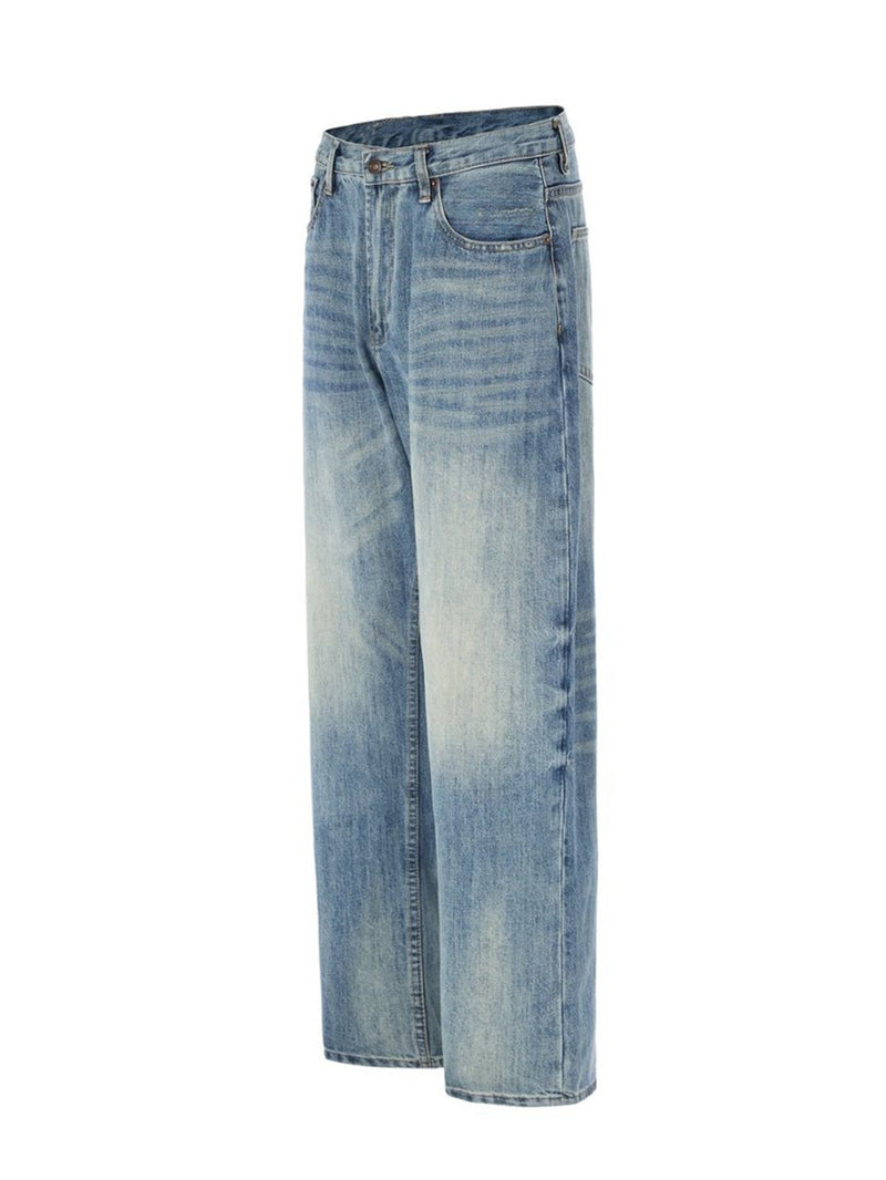 Wide-Leg Washed Vintage Blue Jeans – Men's Relaxed Straight Denim