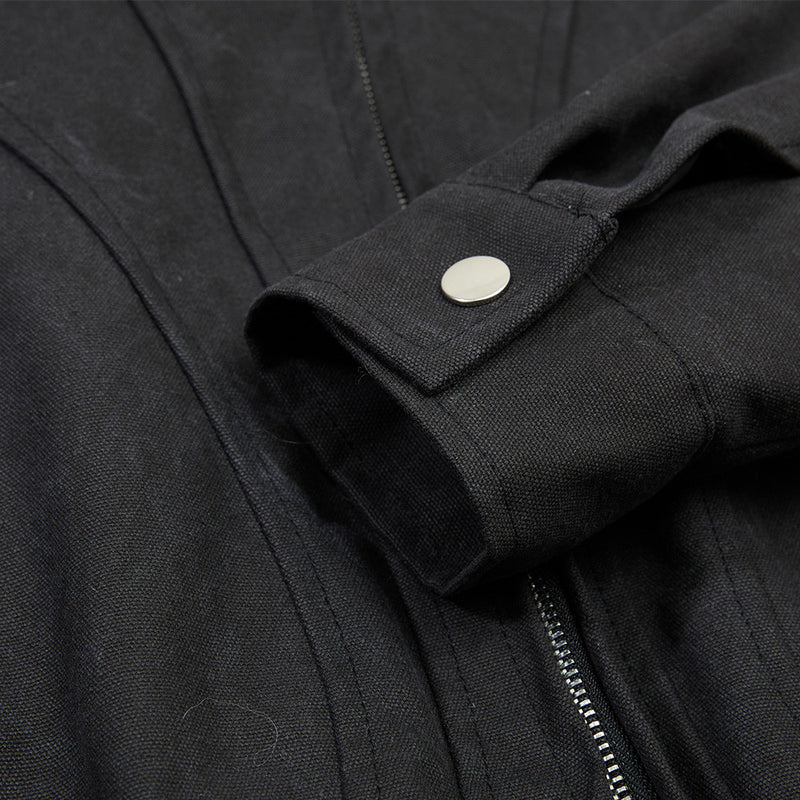 Men's Stand Collar Bomber Jacket with Sculptural Seam Detail
