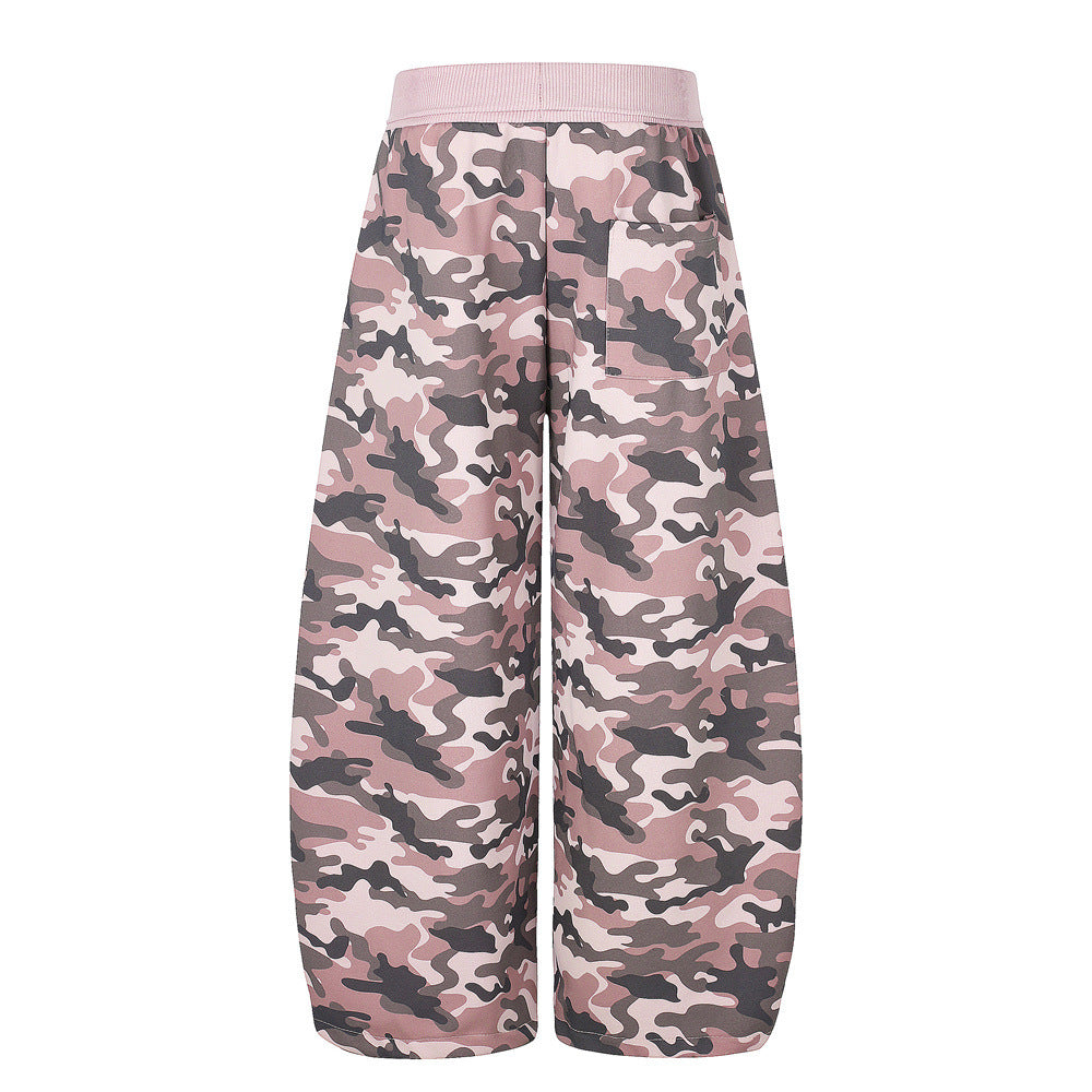 Men's Relaxed Fit Camo Wide-Leg Pants with Elastic Waistband & Ruched Hem