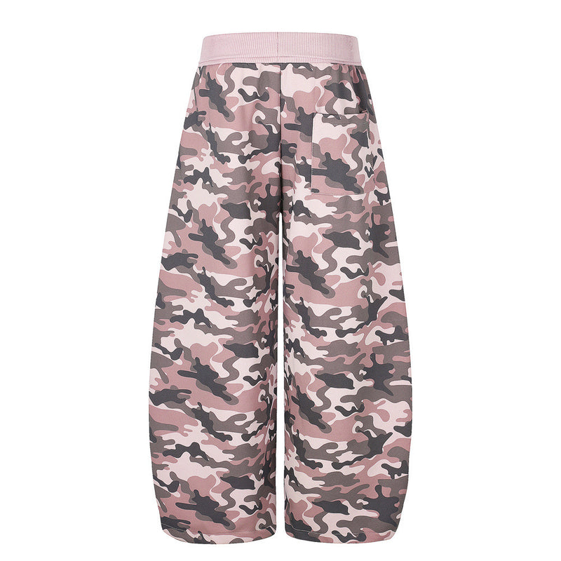 Men's Relaxed Fit Camo Wide-Leg Pants with Elastic Waistband & Ruched Hem