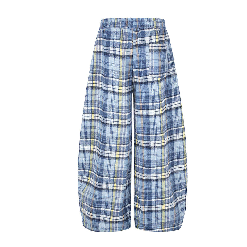 Plaid Wide-Leg Pants – Relaxed Fit Flannel Drawstring Trousers