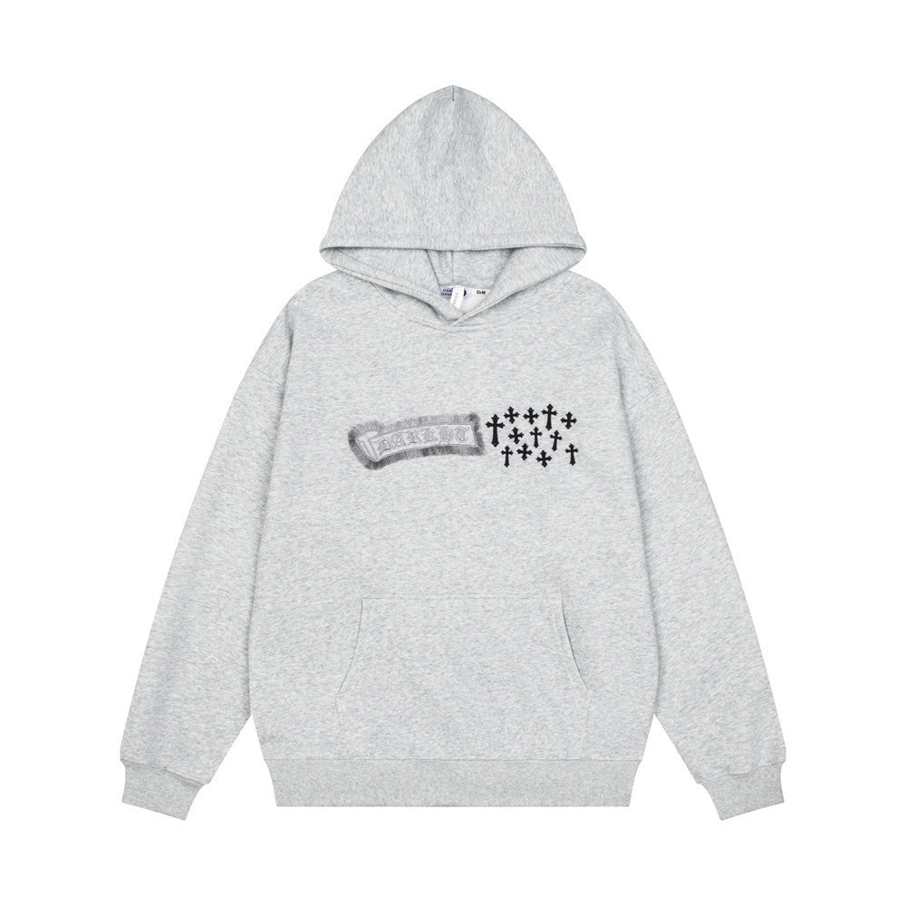 Men's Cross Embroidered Oversized Hoodie – Gothic Streetwear Pullover