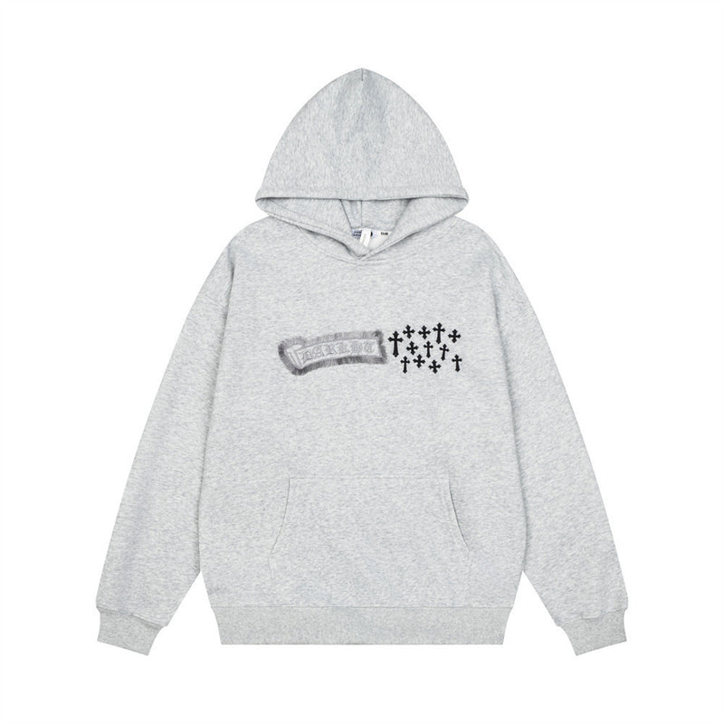 Men's Cross Embroidered Oversized Hoodie – Gothic Streetwear Pullover