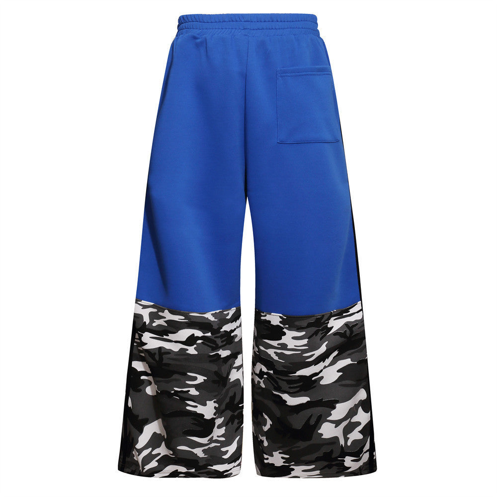 Men's Wide-Leg Track Pants with Camo Print, Cross Graphic & Side Stripes