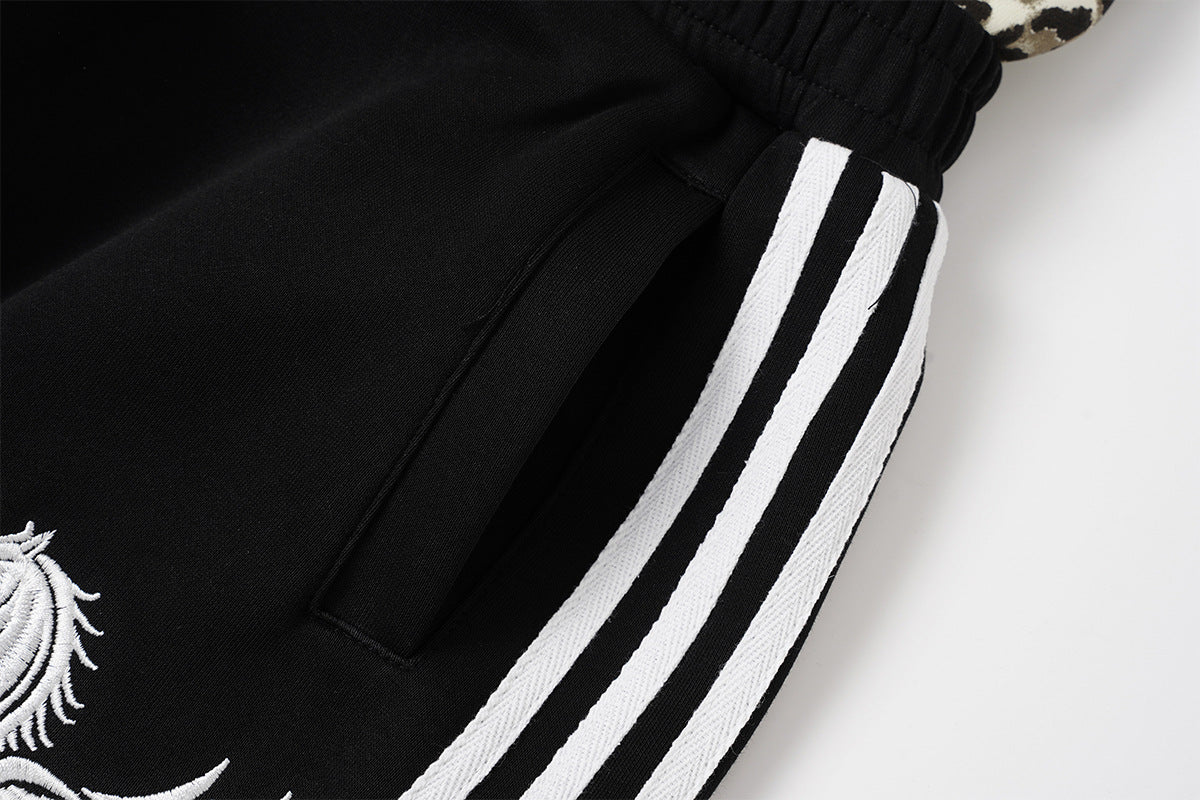 Wide Leg Sweatpants with Leopard Waistband & Pegasus Embroidery
