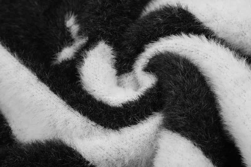 Stars & Stripes Fuzzy Knit Sweater – Black & White American Flag Pattern