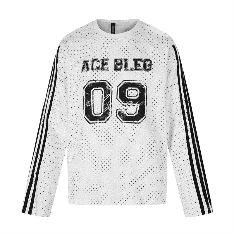 Men's Long Sleeve Tee Shirts – ACE BLEG 09 Varsity Number Polka-Dot Stripe Top