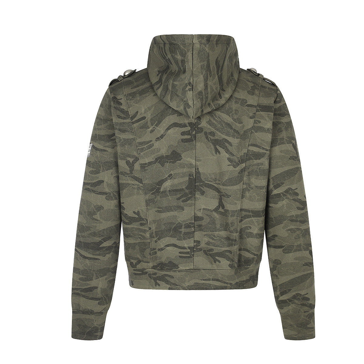 Sudadera con capucha y cremallera de camuflaje, oversize de estilo militar con botones plateados