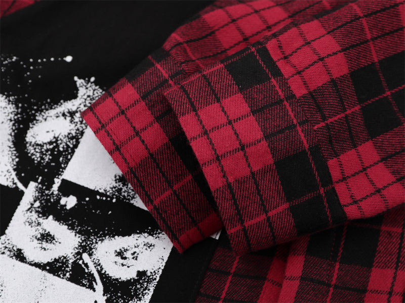 Oversized-Flanellhemd mit Karografik und Graffiti-Print – Herren-Langarmhemd im Patchwork-Stil