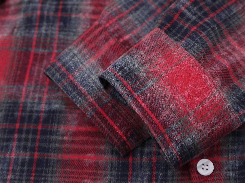 Plaid Flannel Shirt with Union Jack & Star Patch Panel — Oversized Vintage Fit
