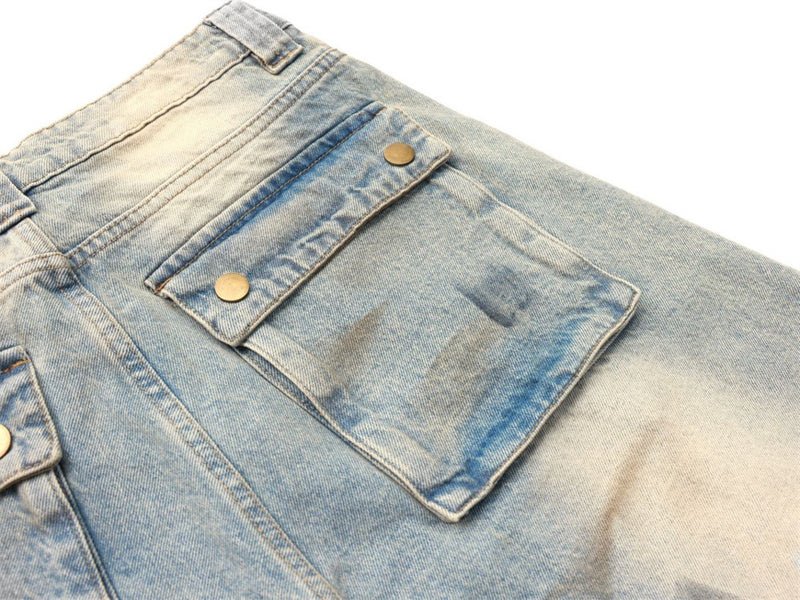 Men's Distressed Wide-Leg Jeans with Chaotic Embroidery & Metal Eyelet Detail
