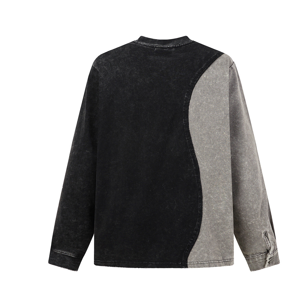 Acid Wash Colorblock Long Sleeve Sweatshirt with Cargo Pockets