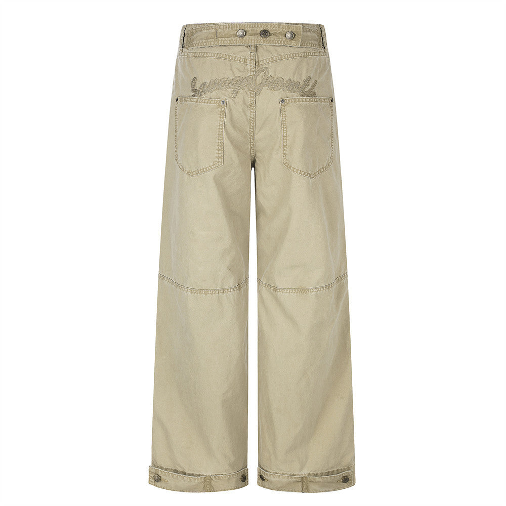Wide-Leg Cargo Pants with Deconstructed Patchwork Seam Detail