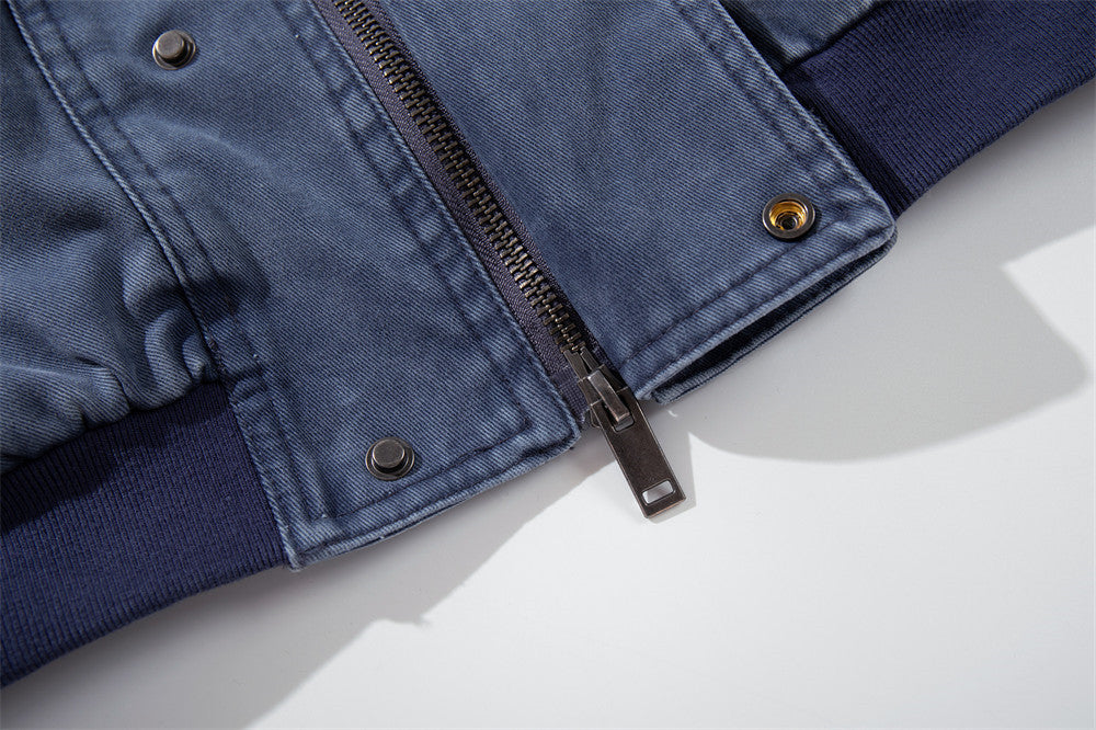 Veste bomber en toile délavée – Col montant oversize pour homme avec grandes poches