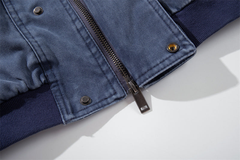 Veste bomber en toile délavée – Col montant oversize pour homme avec grandes poches