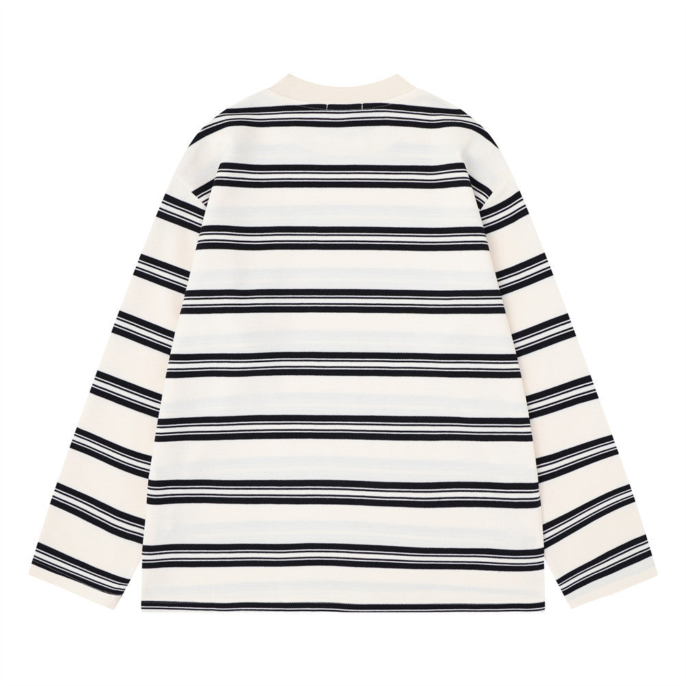 Striped Long Sleeve T-Shirt Men's Oversized Crew Neck Relaxed Fit