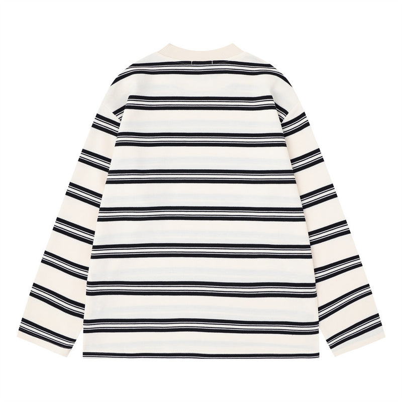 Striped Long Sleeve T-Shirt Men's Oversized Crew Neck Relaxed Fit