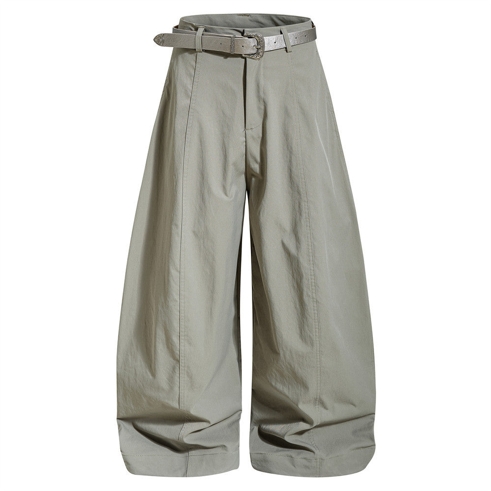 Wide-Leg Barrel Trousers with Belt – High-Waist Oversized Curved Pants