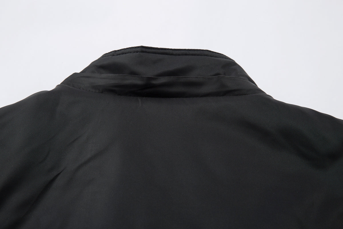 Padded Bomber Jacket with Detachable Faux Fur Hood & Ruched Sleeves in Black
