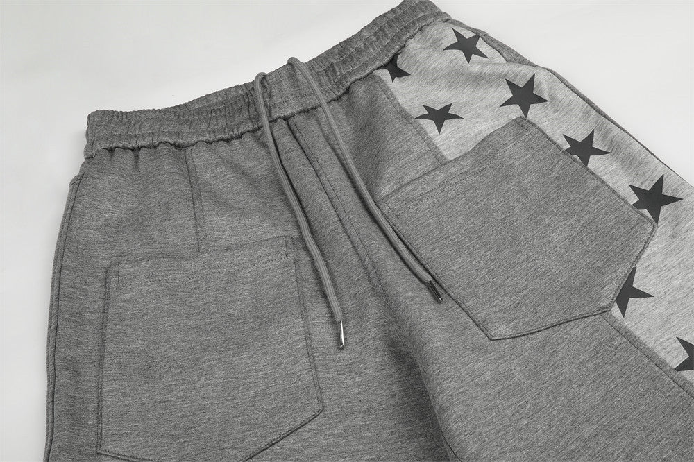 Pantalon de survêtement à jambes larges et imprimé étoiles – Polaire gris chiné à empiècement contrasté