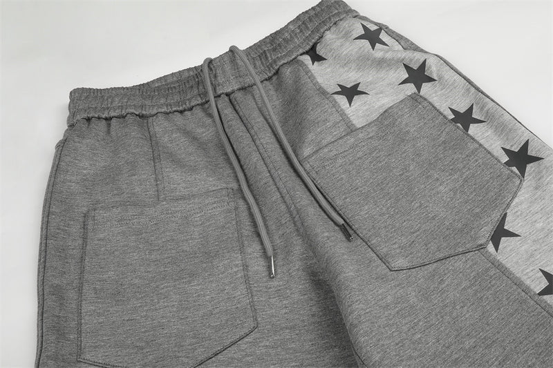 Pantalon de survêtement à jambes larges et imprimé étoiles – Polaire gris chiné à empiècement contrasté