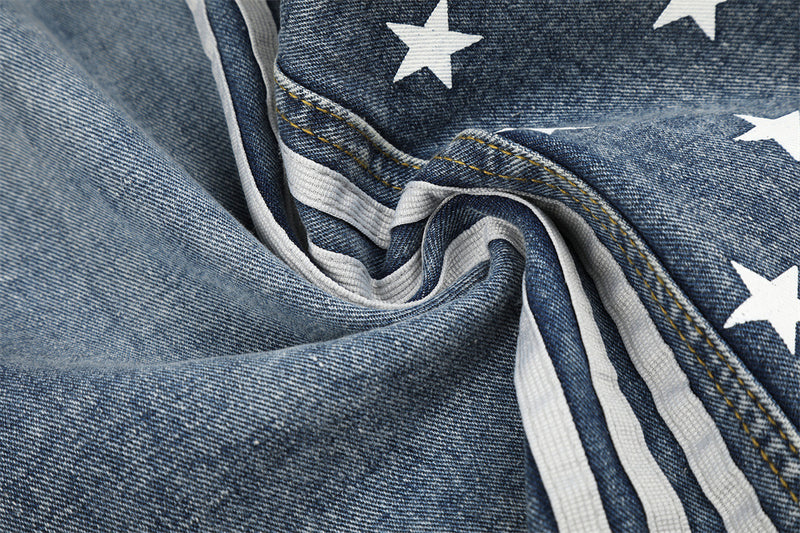 Baggy-Jeans für Herren in Schwarz – Sternprint & Wide-Leg-Denim mit drei Streifen