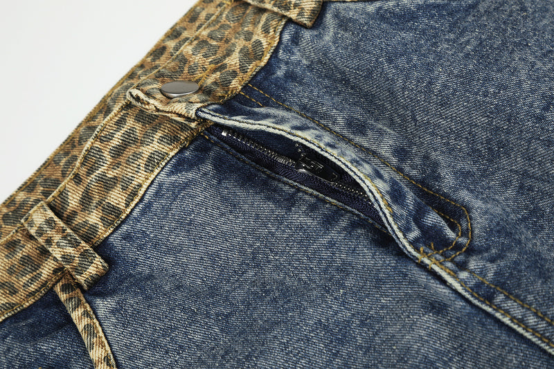 Vaqueros baggy de pierna ancha con cinturilla de leopardo – Corte recto tipo barril