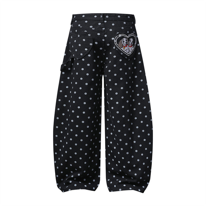 Pantalon baggy wide-leg à pois avec broderies cartoon dalmatien