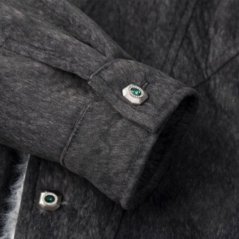 Men's Faux Fur Trim Hooded Bomber Jacket with PU Leather Panel & Snap Buttons