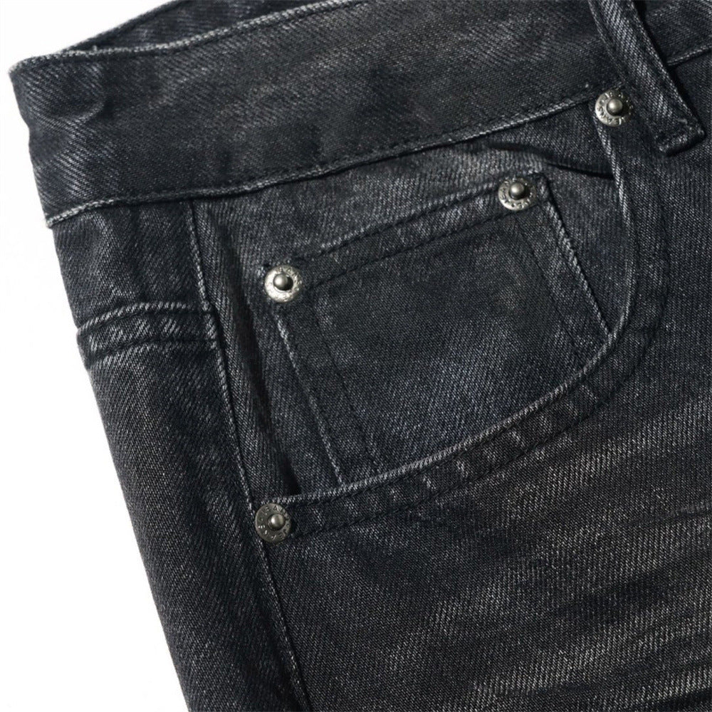 Wide-Leg-Baggy-Jeans – Verwaschene schwarze Distressed-Denim-Herrenjeans