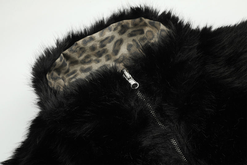 Reversible Faux Fur & Leopard Print Bomber Jacket – Oversized Retro American