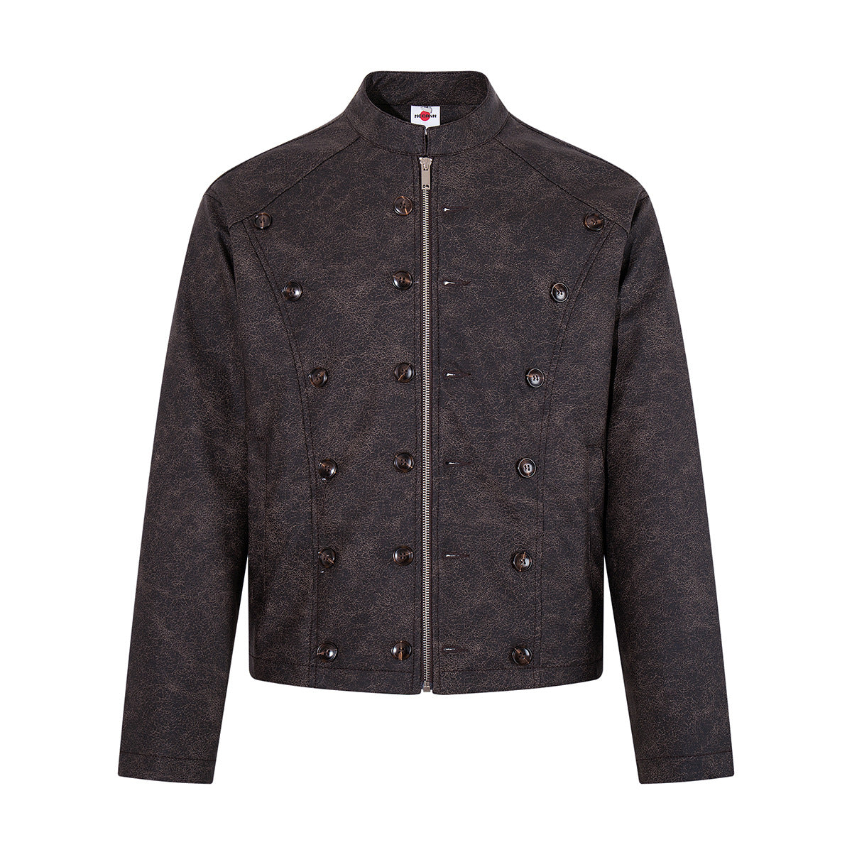 Double-Breasted PU Leather Moto Jacket – Vintage Napoleon Style