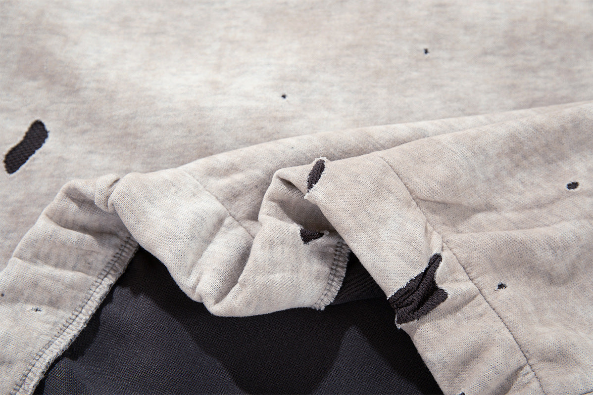 Gray Zip Up Hoodie – Washed Distressed Graffiti Graphic Zip-Front Streetwear