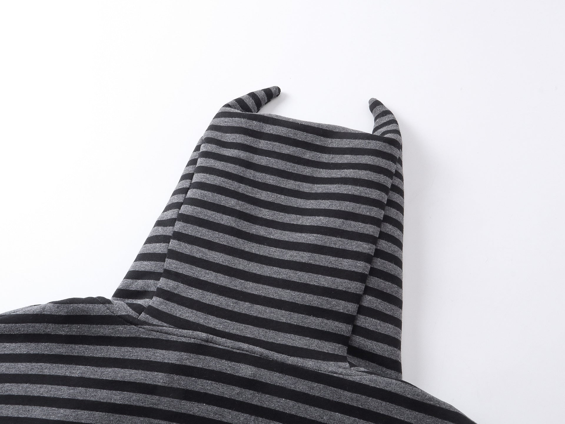 Bat Ear Zip-Up Hoodie – Oversized Dark Stripe Full-Face Mask Hood