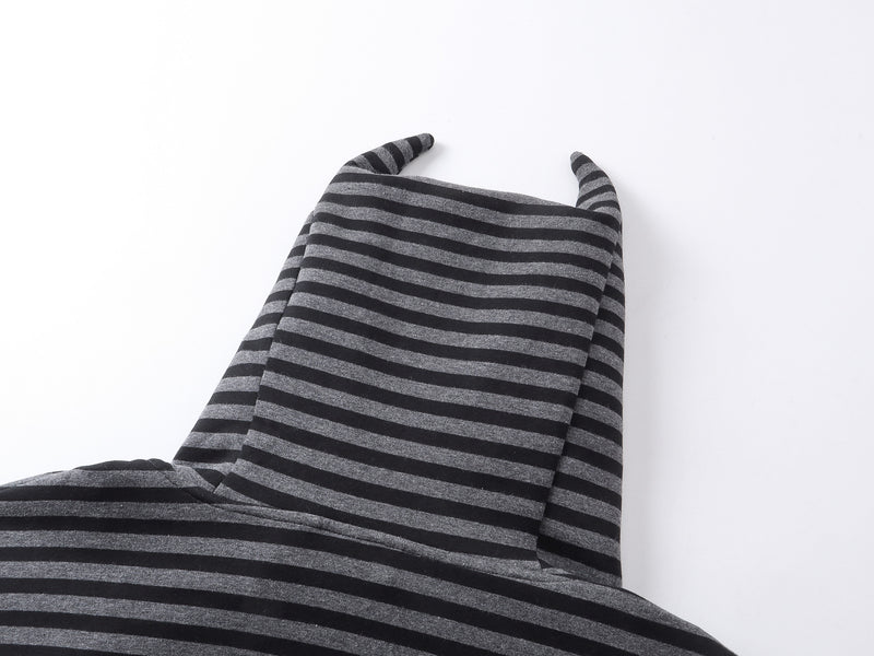 Bat Ear Zip-Up Hoodie – Oversized Dark Stripe Full-Face Mask Hood