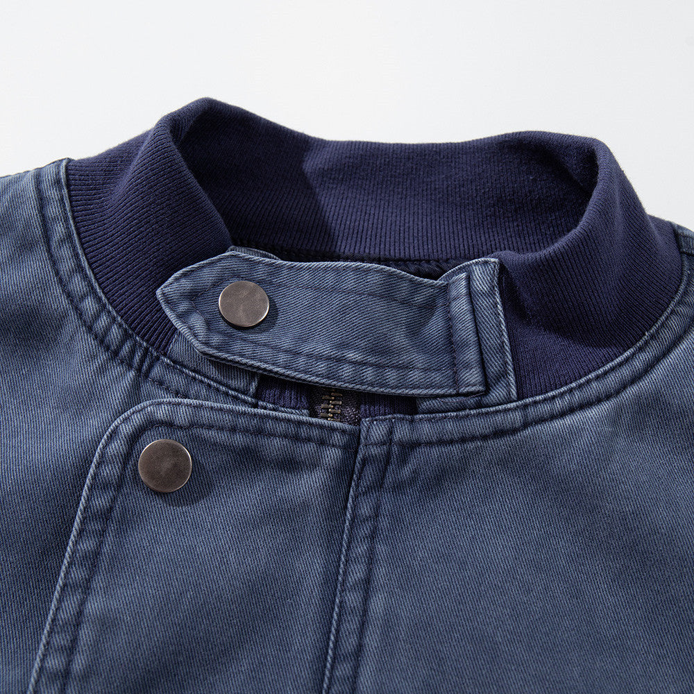 Veste bomber en toile délavée – Col montant oversize pour homme avec grandes poches