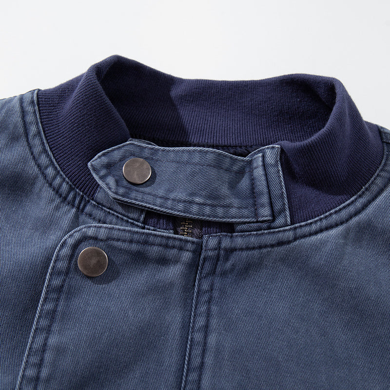 Veste bomber en toile délavée – Col montant oversize pour homme avec grandes poches