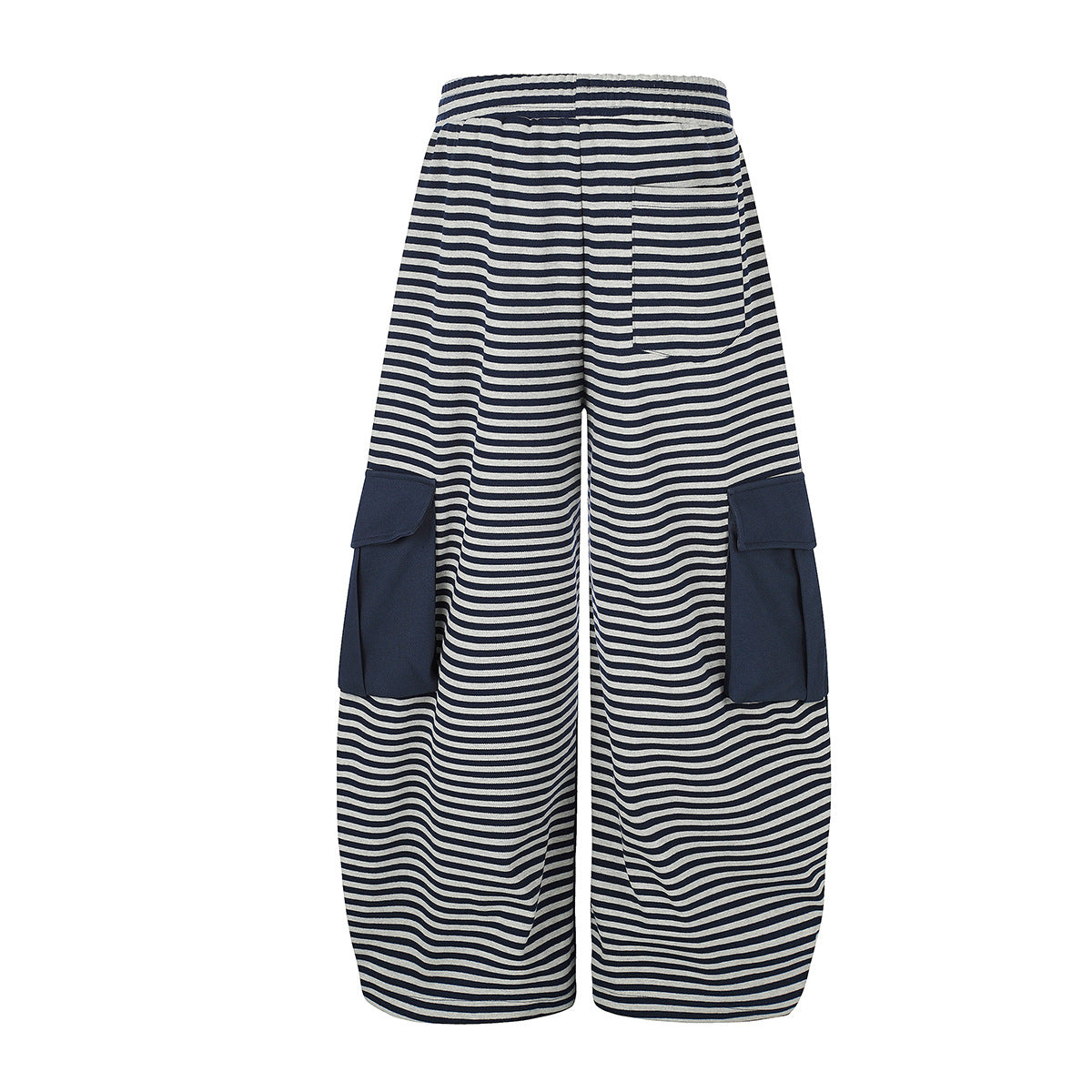 Wide-Leg Cargo Sweatpants with Striped Waistband – Relaxed Fit Parachute Pants