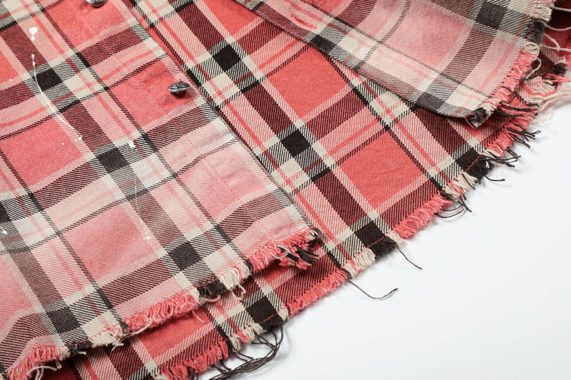 Camisa de franela de cuadros para mujer – Camisa oversize roja lavada y desgastada con botones