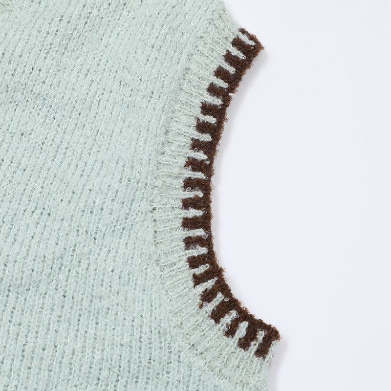 Cartoon Bear Knit Sweater Vest – V-Neck Jacquard Sleeveless Pullover
