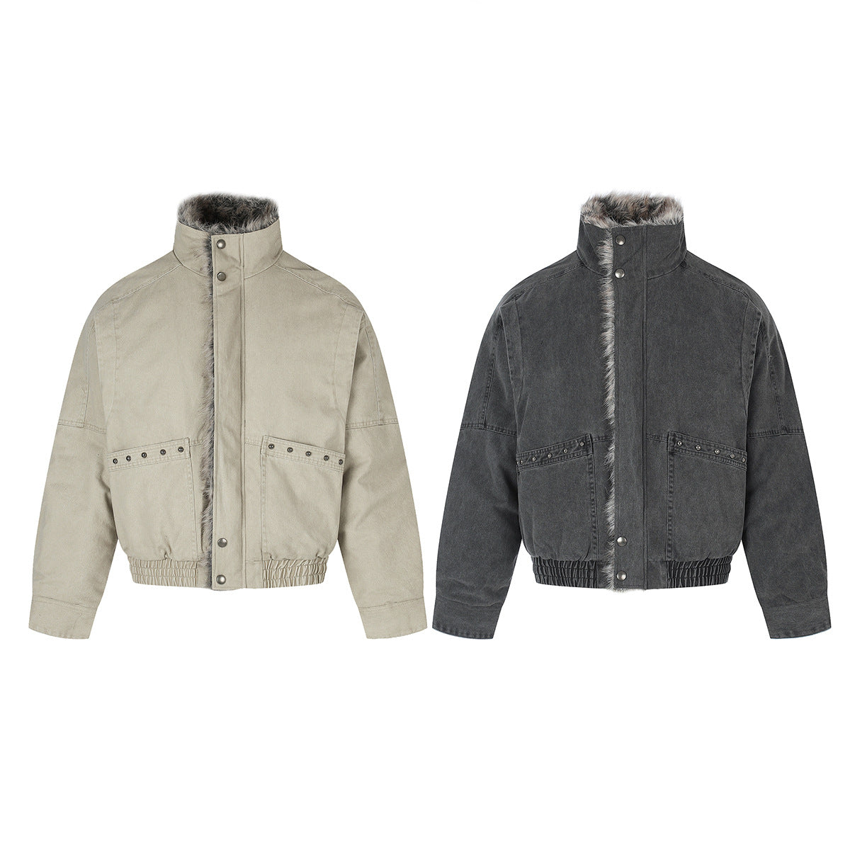Faux Fur Collar Padded Bomber Jacket – Oversized Cotton Shell