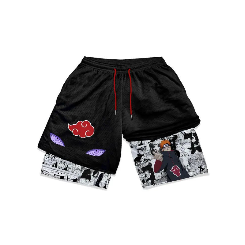 Pain Naruto Gym Shorts - Shorts de entrenamiento de anime para hombres y mujeres | Rinnegan Akatsuki Fitness Apparel con diseño de panel de manga