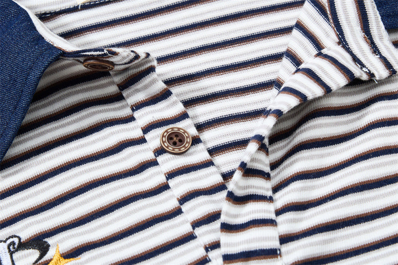 American Vintage Striped Polo Shirt – Mafaer Racing Embroidered Short Sleeve