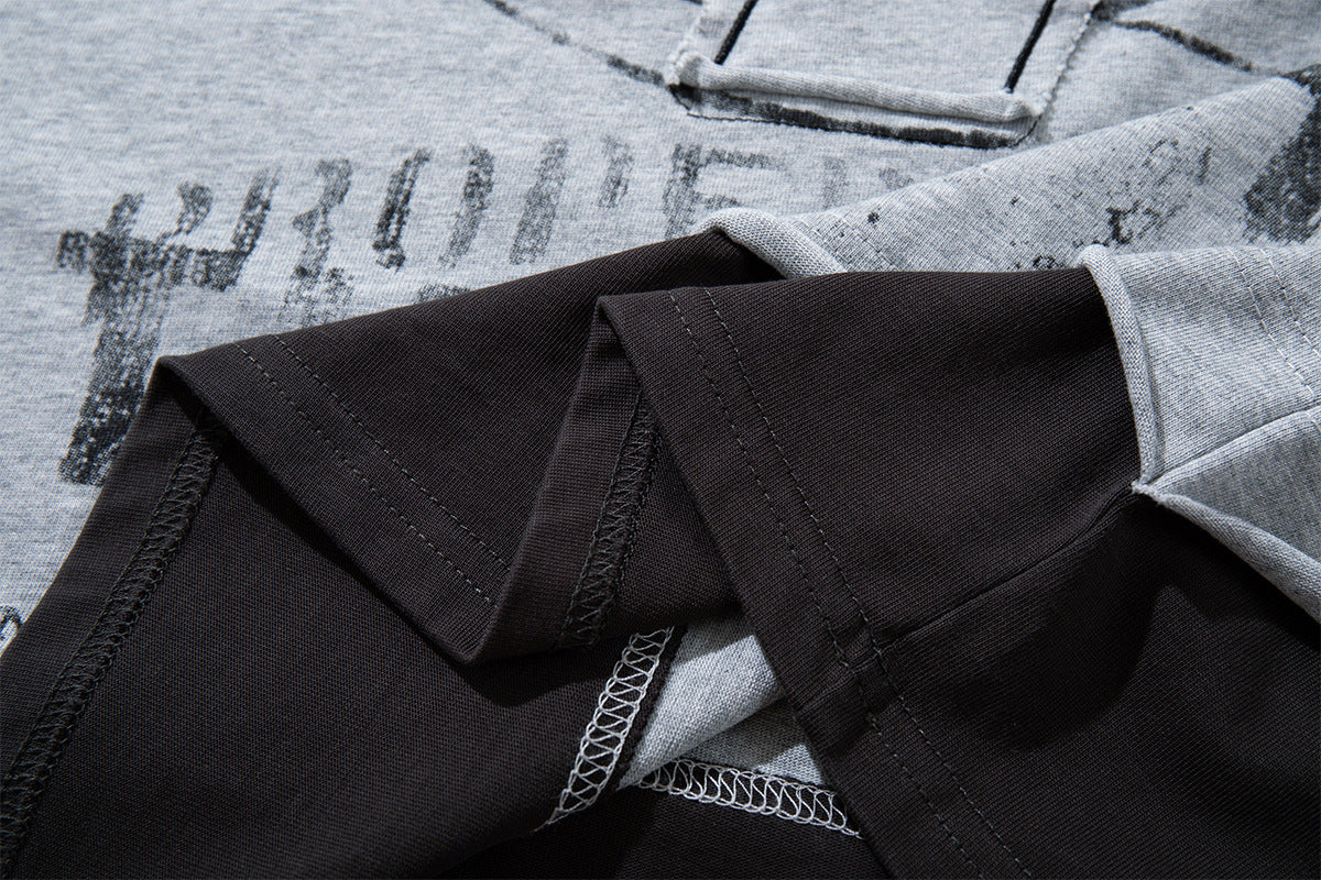 T-shirt oversize color block à motif, manches longues – Haut streetwear à effet deux pièces