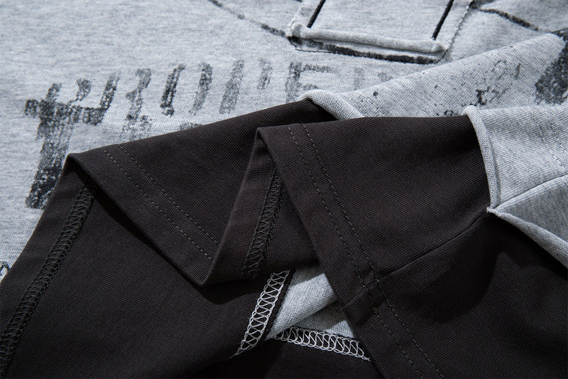 T-shirt oversize color block à motif, manches longues – Haut streetwear à effet deux pièces
